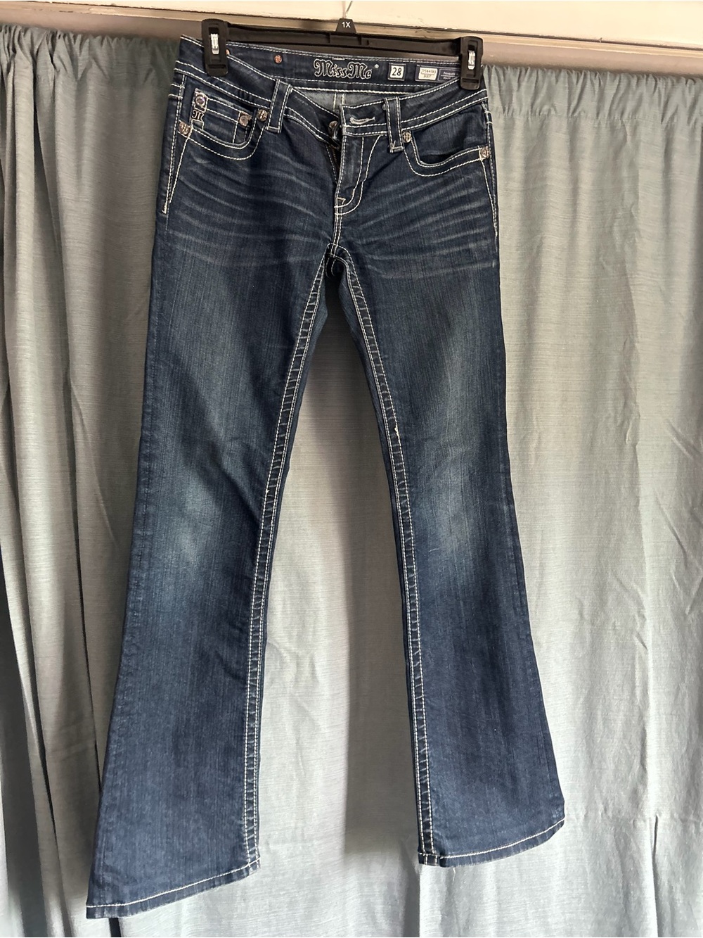 Miss Me Dark Blue Flared Jeans with Contrast Stitching